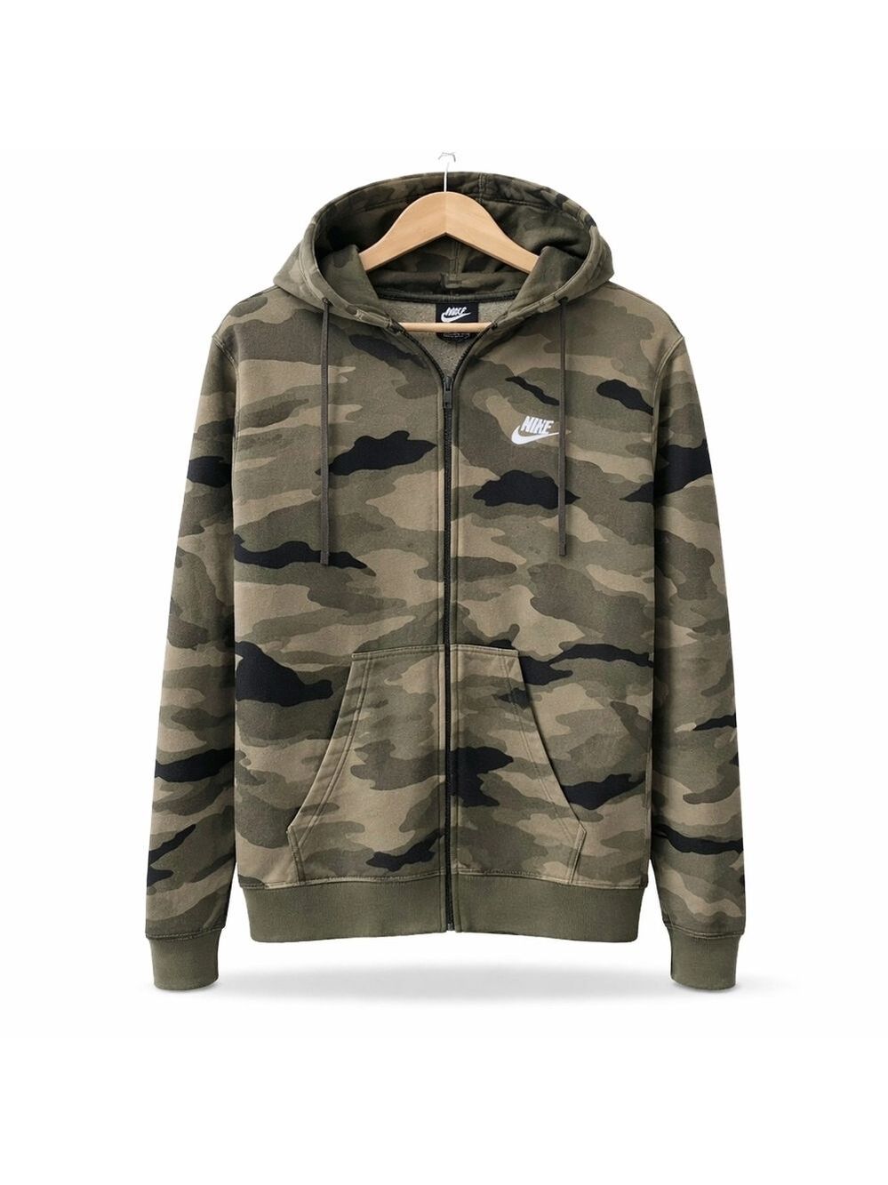 Nike Camo Full Zip Hoodie | Men’s Medium Green Camouflage Fleece Sweatshirt